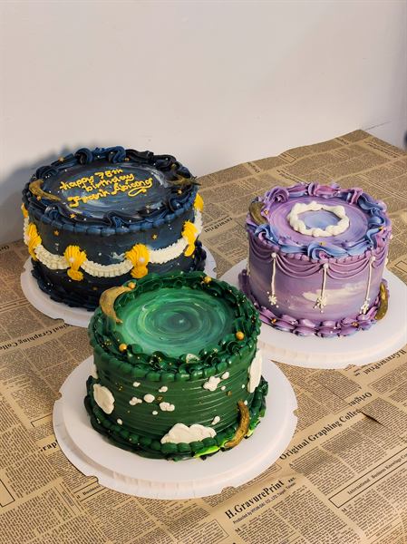 Hand-painted vintage trio in night-sky colors