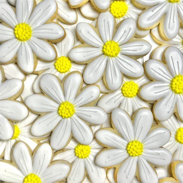 White Daisies — elegant pearl-white daisy sugar cookies